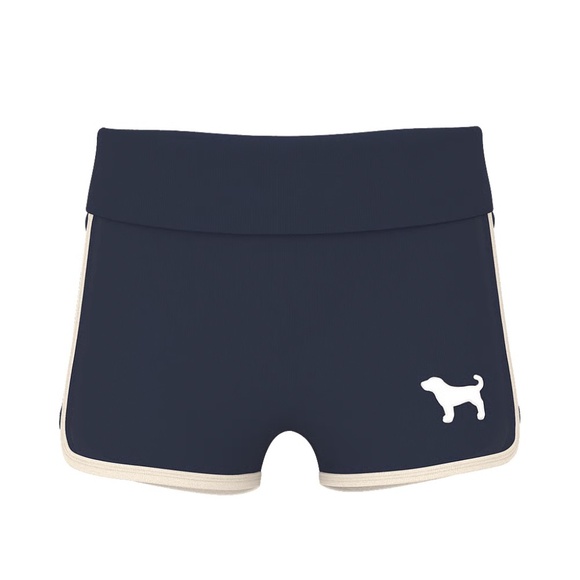 Victoria's Secret PINK Ivy Terry Foldover Shorts Noir Navy Large NEW - Picture 2 of 3